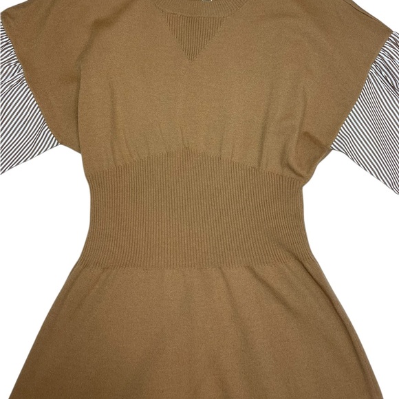 Derek Lam 10 Crosby Sweater Dress Lainey Mixed Media Tan Print Long Sleeve NEW - Picture 11 of 15